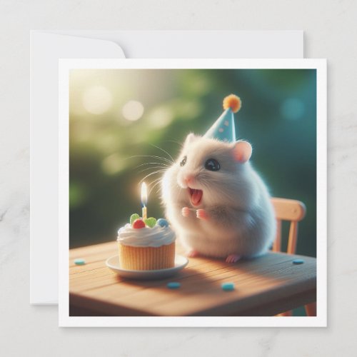 Hamster eating cake birthday invitation