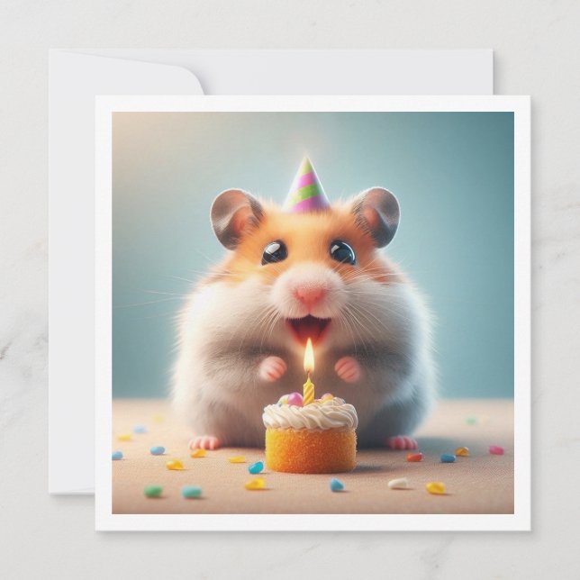 Hamster eating cake birthday invitation (Front)