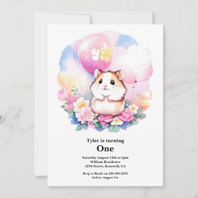 Hamster First Birthday Invitation (Front)