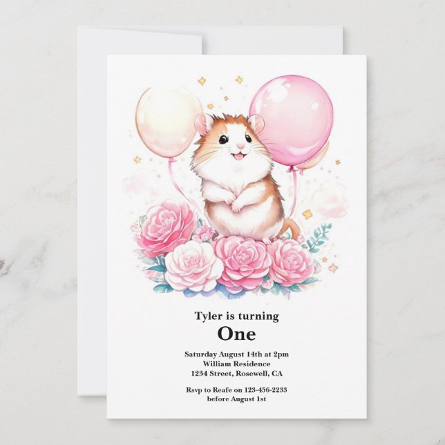 Hamster First Birthday Invitation (Front)