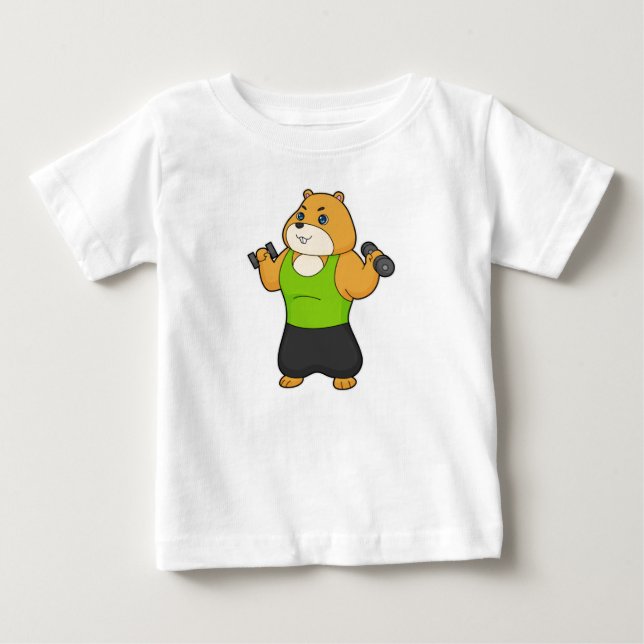 Hamster Fitness Dumbbell Baby T-Shirt (Front)