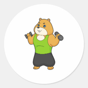 Hamster Fitness Dumbbell Classic Round Sticker