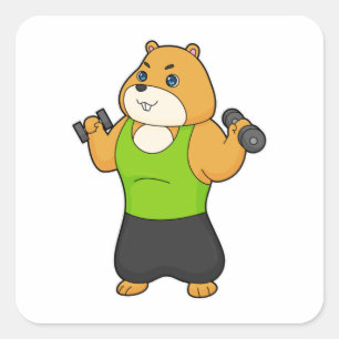 Hamster Fitness Dumbbell Square Sticker