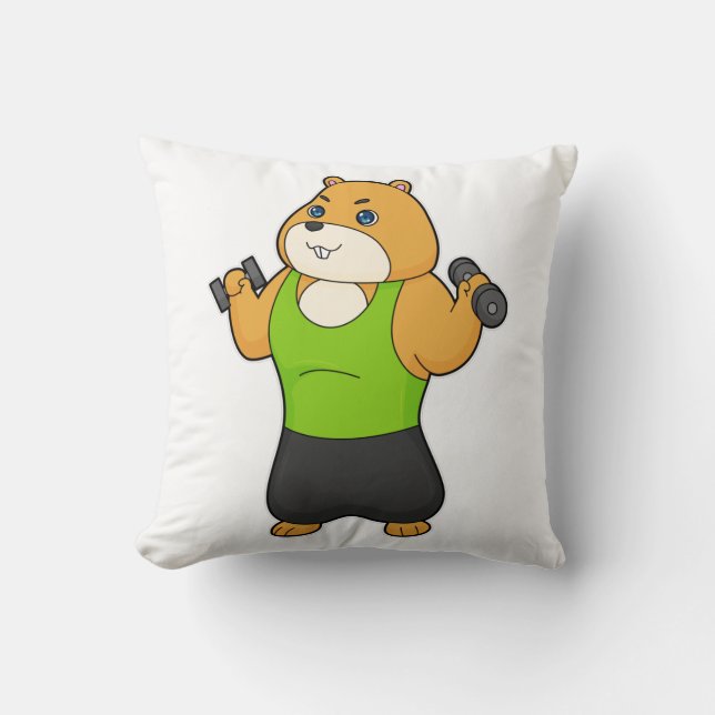 Hamster Fitness Dumbbell Throw Pillow (Front)