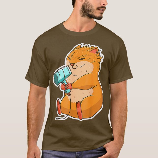 Hamster Hair Dryer Funny Animal Hammy Owner Pet T-Shirt (Front)
