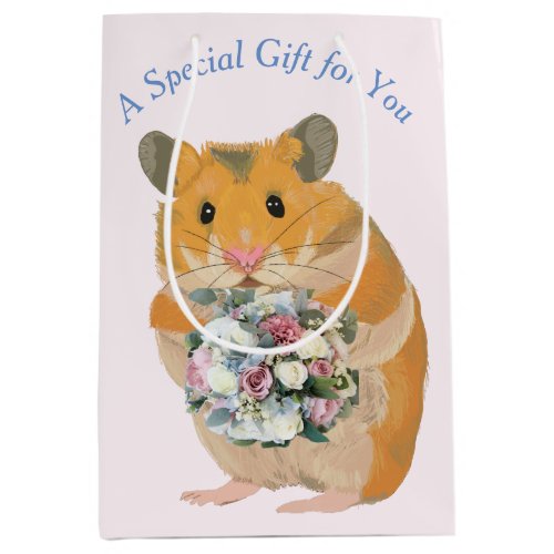 Hamster holdind a bouquet editable Valentineâs Medium Gift Bag