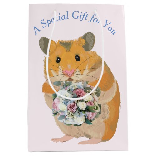 Hamster holdind a bouquet editable Valentines Medium Gift Bag