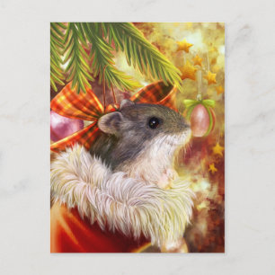 Hamster in a Christmas sock realistic painting Holiday Postcard