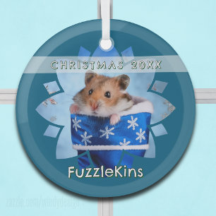 Hamster in Blue Christmas Stocking Glass Ornament