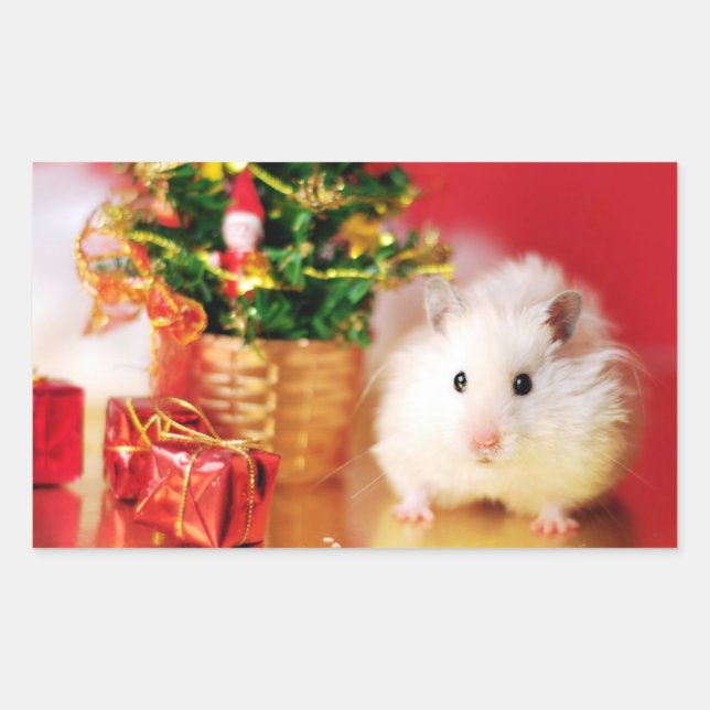 Hamster Kokolinka with Christmas tree Rectangular Sticker (Front)