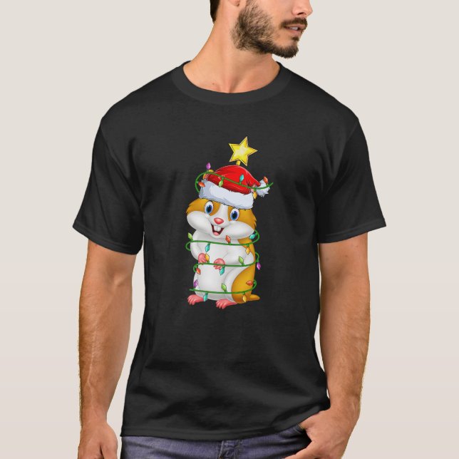 Hamster Lighting Xmas Tree Matching Hamster Christ T-Shirt (Front)