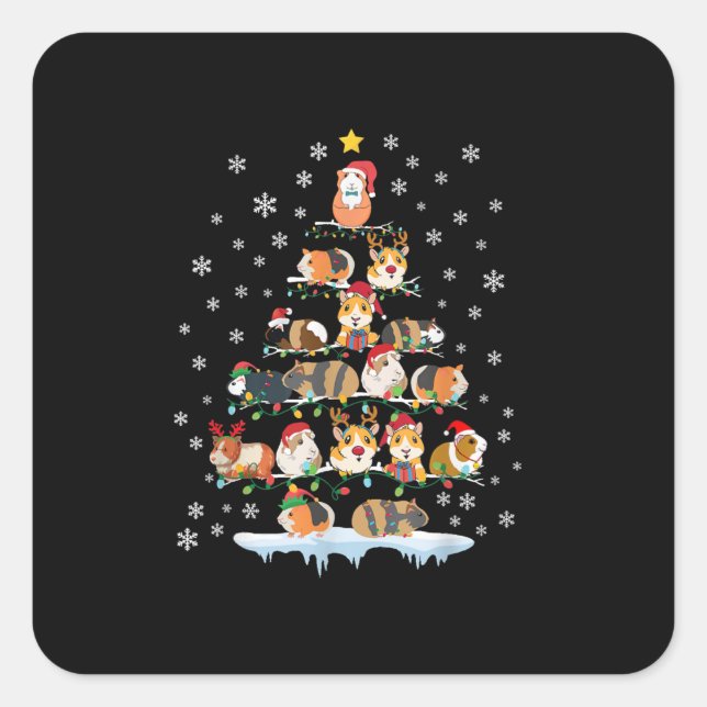Hamster Lover Christmas Tree Guinea Pigs Gift Square Sticker (Front)