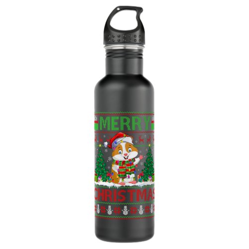 Hamster Lover Xmas Tree Lights Ugly Santa Hamster  Stainless Steel Water Bottle
