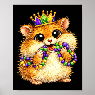 Hamster Mardi Gras Nola Party Beads Cute Kids Boys Poster