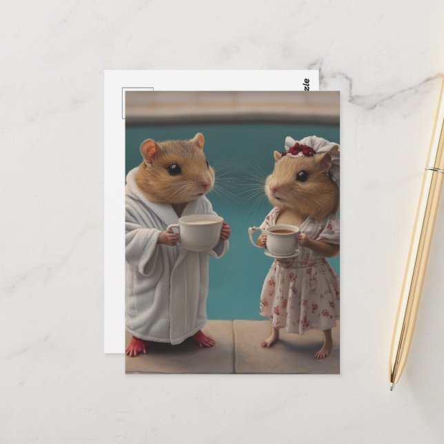 Hamster Morning at the Pool Postcard (Front/Back In Situ)