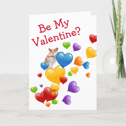 Hamster Mouse Balloon Heart Valentines Day Holiday Card