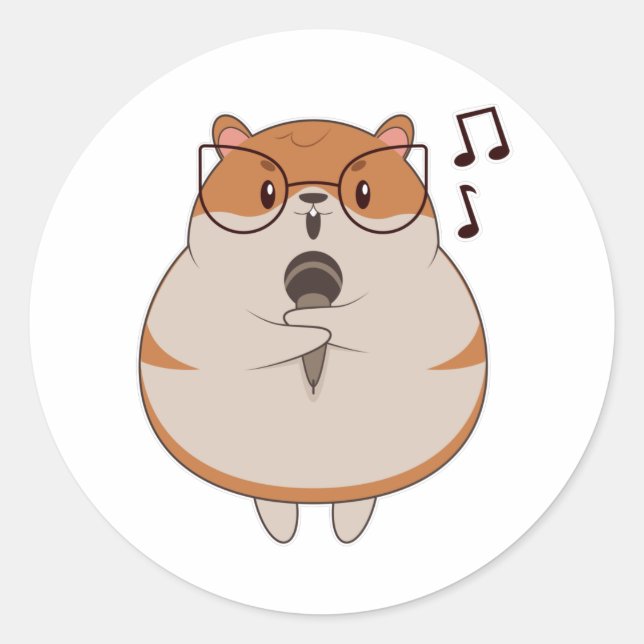 Hamster - Music with Microphone Classic Round Sticker (Front)