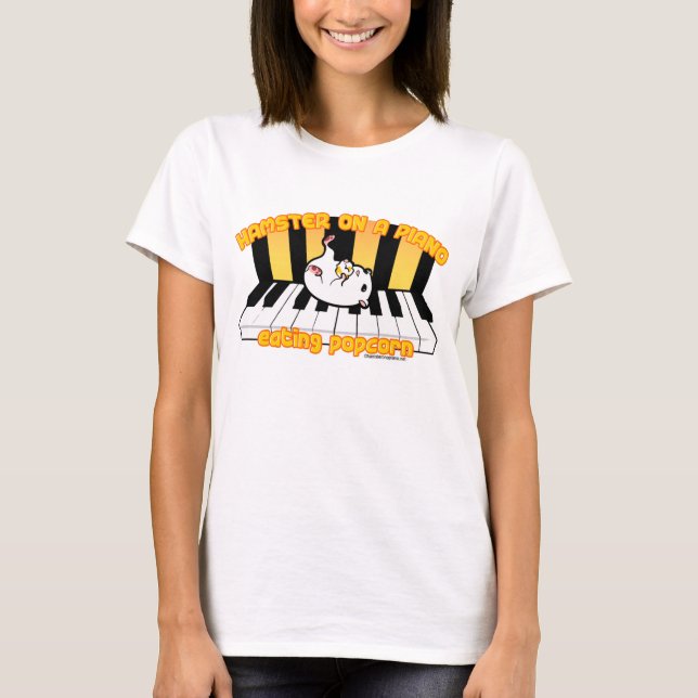 Hamster on a piano eating popcorn T-Shirt (Front)