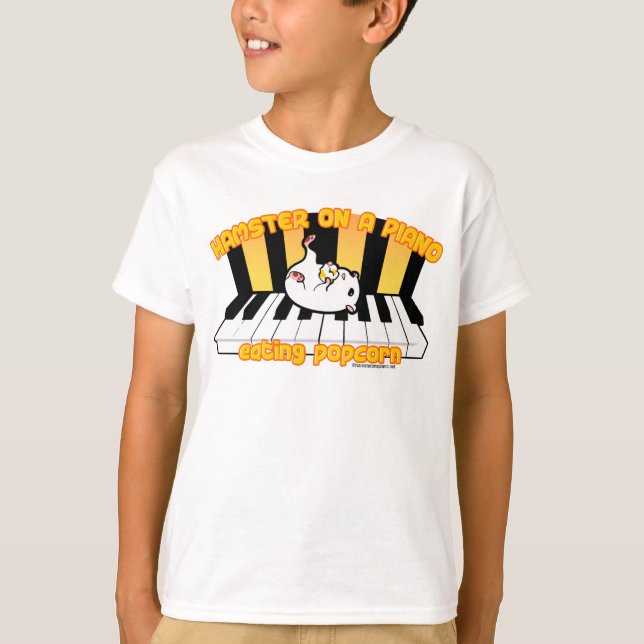 Hamster on a piano eating popcorn T-Shirt (Front)