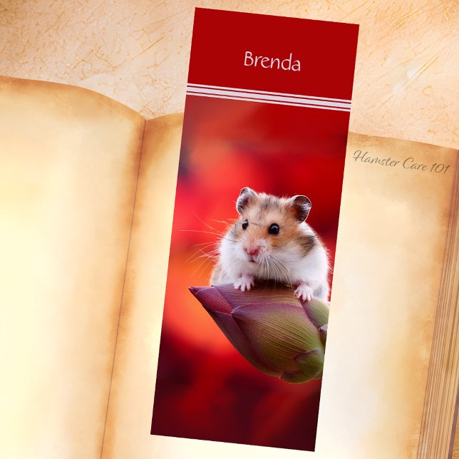 Hamster on Red Lotus Bud Bookmarks (Creator Uploaded)