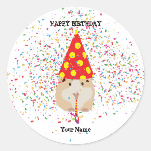 Hamster Partying - Animals at Birthday Party Name Classic Round Sticker