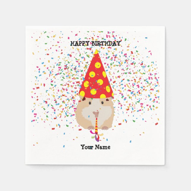 Hamster Partying - Animals at Birthday Party Name Napkins (Front)