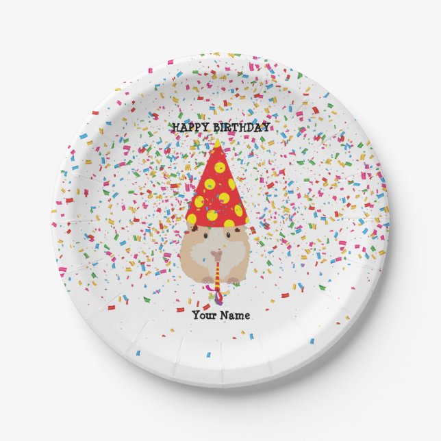 Hamster Partying - Animals at Birthday Party Name Paper Plates (Front)