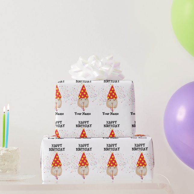 Hamster Partying - Animals at Birthday Party Name  Wrapping Paper (Party Gifts)