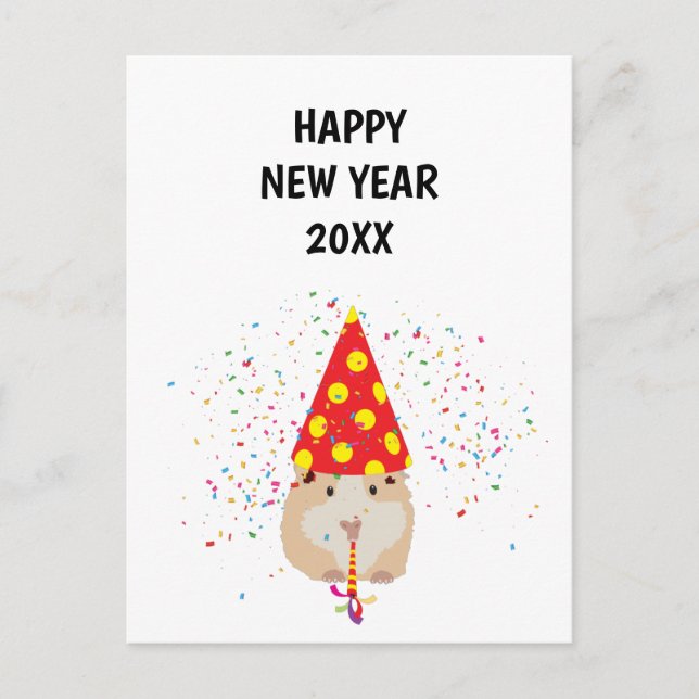 Hamster Partying - Animals Holiday New Years Card (Front)
