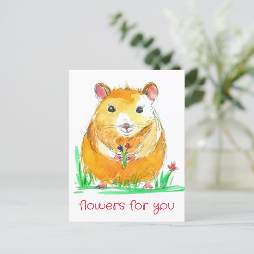 Hamster Pet Flower Bouquet Kind Words  Postcard