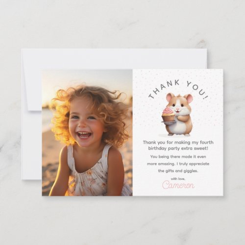 Hamster Pink Cupcake Childrens Birthday photo Thank You Card