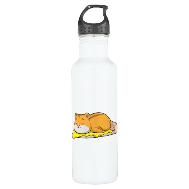 Hamster & Pizza with Cheese Stainless Steel Water Bottle (Front)