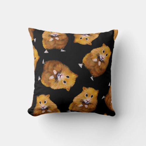 Hamster Random Pattern on Black Original Art Throw Pillow