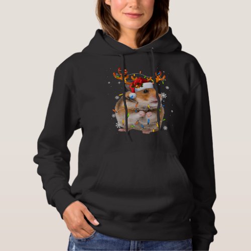 Hamster Reindeer Christmas Lights Funny Hamster Xm Hoodie