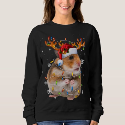 Hamster Reindeer Christmas Lights Funny Hamster Xm Sweatshirt