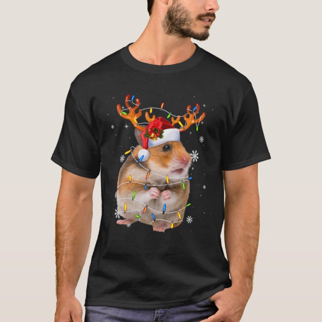 Hamster Reindeer Christmas Lights Funny Hamster Xm T-Shirt (Front)