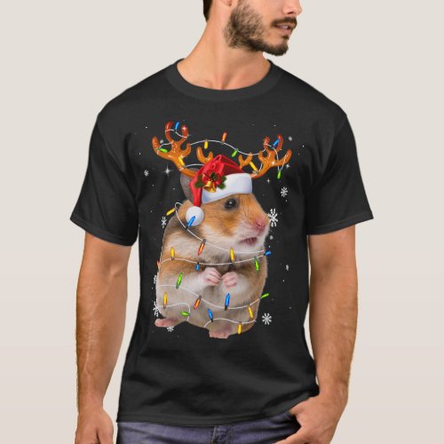 Hamster Reindeer Christmas Lights Funny Hamster Xm T_Shirt