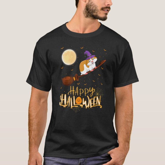 Hamster Ride Witch Shotgun Hamster Halloween T-Shirt (Front)