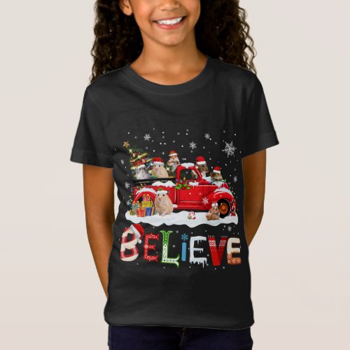 Hamster Riding Red Truck Christmas Tree Believe Sa T_Shirt