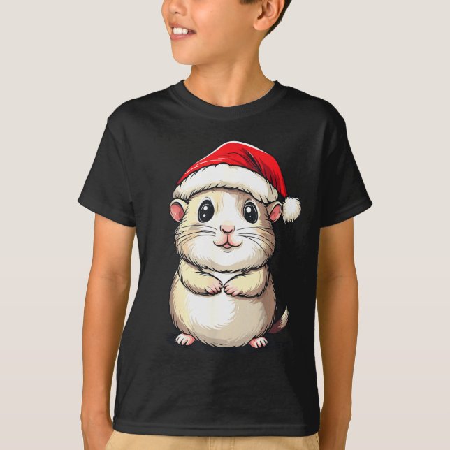 Hamster Santa Hat Pet Lover Boys Girls Kids Christ T-Shirt (Front)
