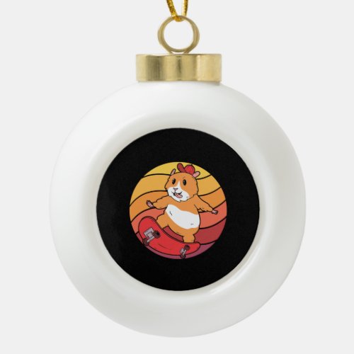 Hamster Skateboard Retro Ceramic Ball Christmas Ornament