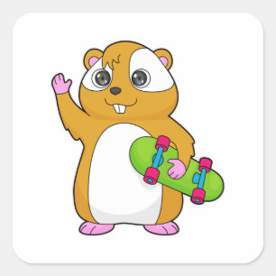 Hamster Skater Skateboard Square Sticker