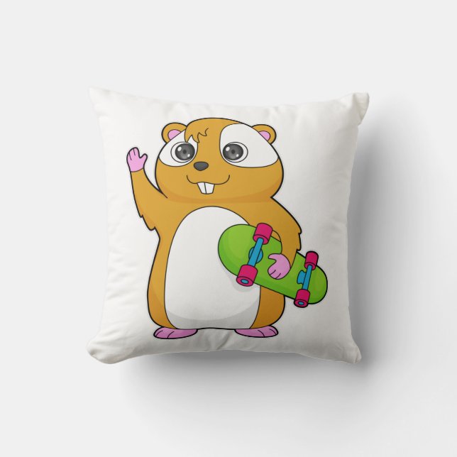 Hamster Skater Skateboard Throw Pillow (Front)