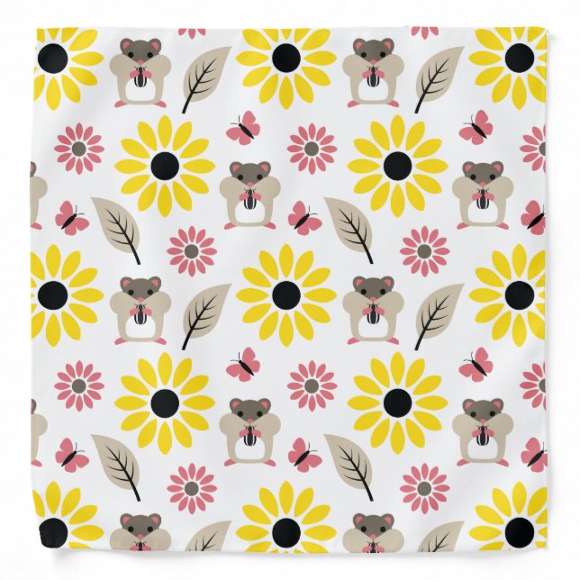 Hamster & Sunflower seamless pattern Bandana (Front)