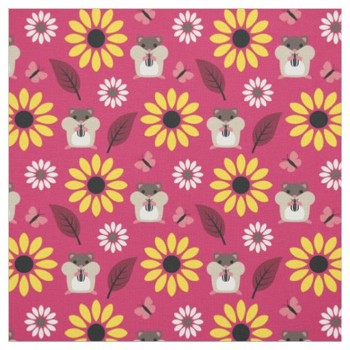 Hamster & Sunflower Seamless Pattern Fabric