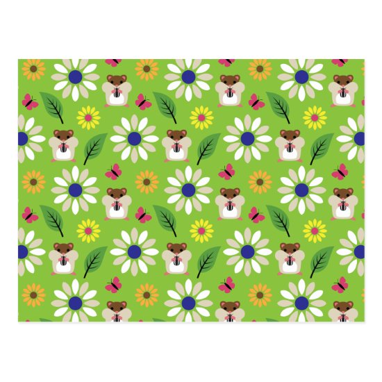 Hamster & Sunflower Seamless Pattern Postcard