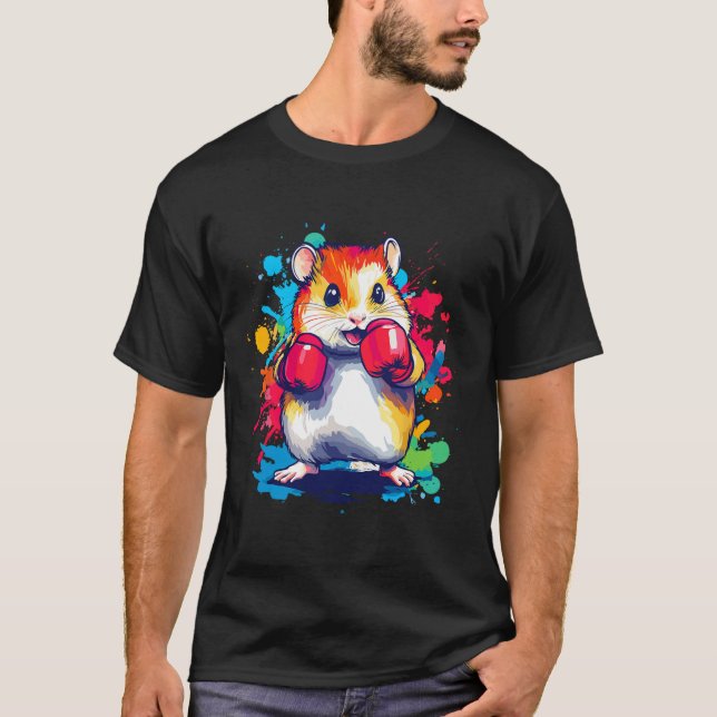Hamster Wearing Boxing Gloves Colorful Art  T-Shirt (Front)