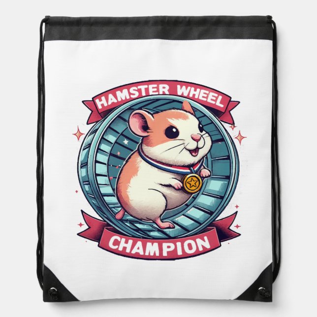 Hamster Wheel Champion Drawstring Bag (Front)