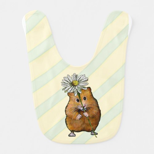 Hamster with a Big Daisy Flower Stripes Art Baby Bib