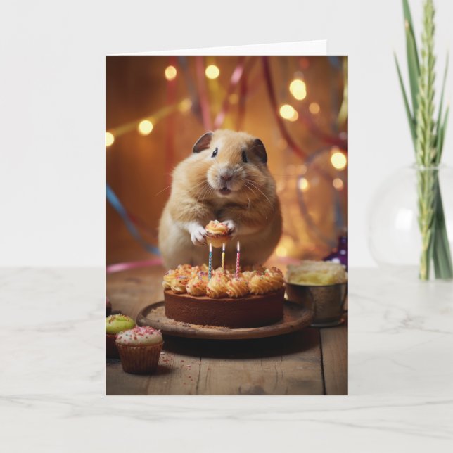 Hamster with a Birthday Cake Thank You Card (Front)